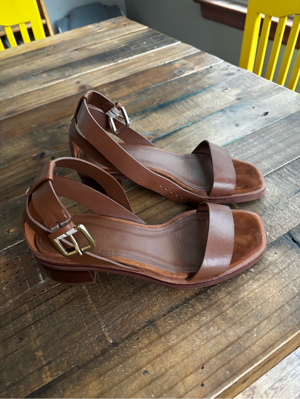 Whistles Brown Leather Block Heel Ankle Strap Sandals EU 37